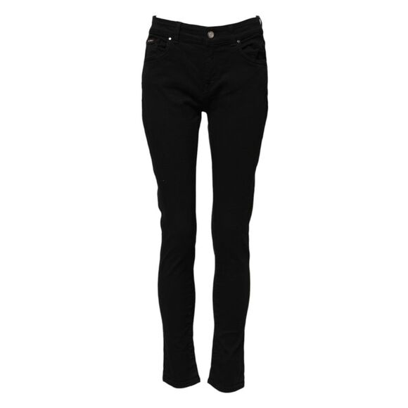 Dolce & Gabbana Black Cotton Logo Skinny Mid Waist Denim Women's Jeans